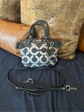 Coach Gray and Black Signature Small Satchel with Detachable Strap